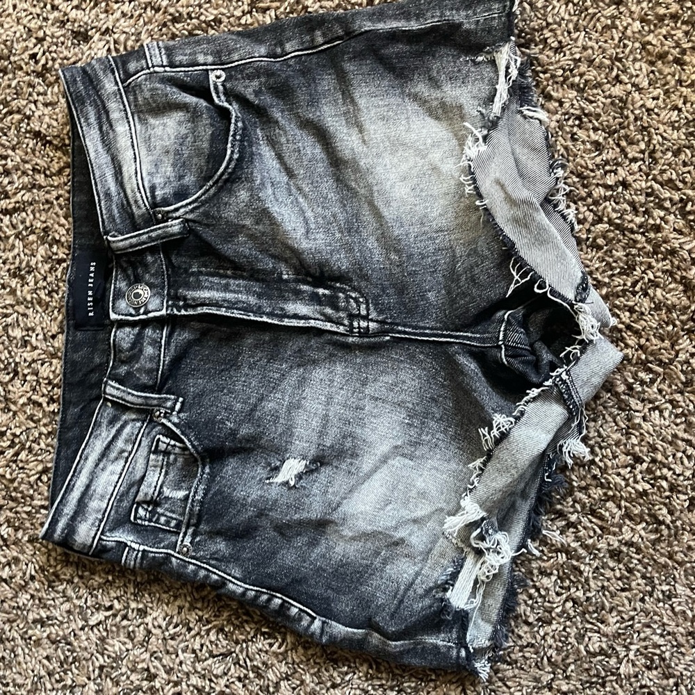 Risen Jean Shorts- Black Distressed Look- Medium